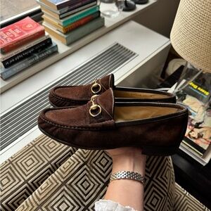 Brown Suede Gucci Loafers